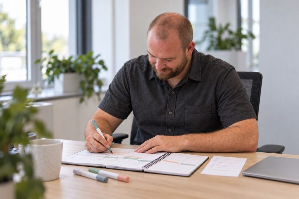 Zeitmanagement: Mitarbeiter plant seine Woche im Kalender