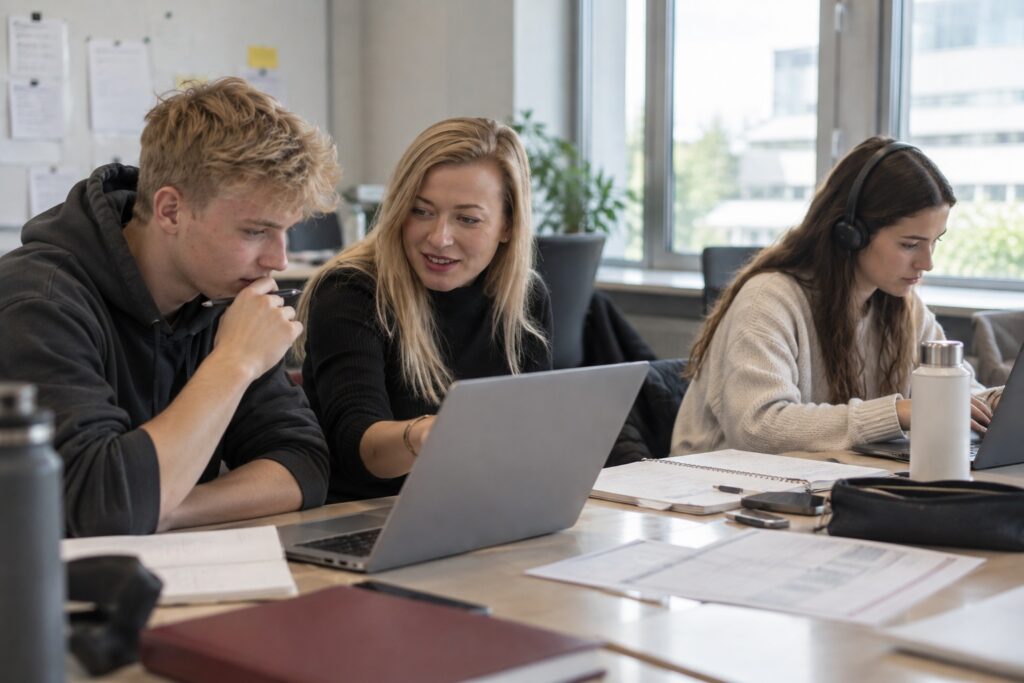 Auszubildende lernen gemeinsam am Laptop – MODUL TRAINING