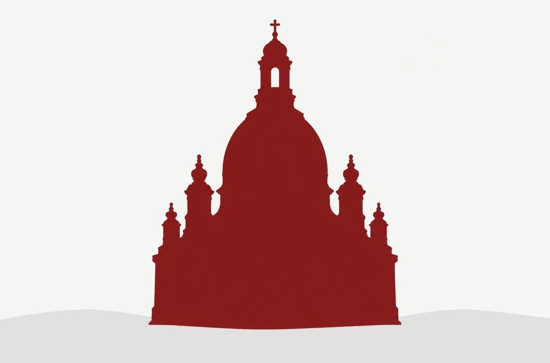 Telefontraining in Dresden: Frauenkirche als Silhouette in Modulrot