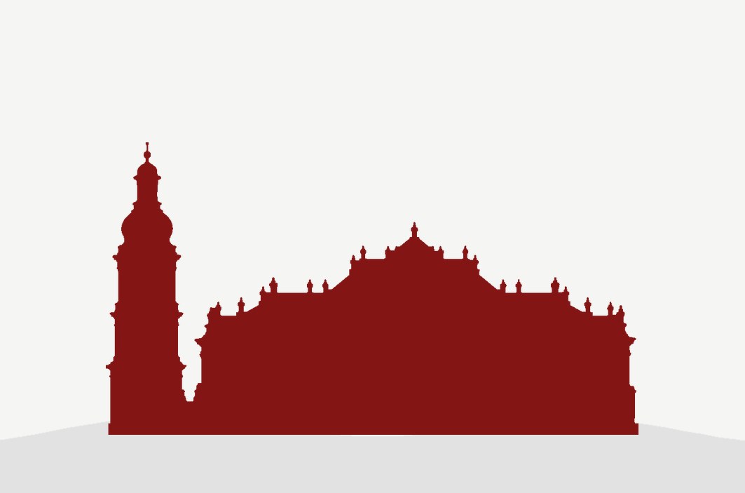 Telefontraining in Saarbrücken: Ludwigskirche als Silhouette in Modulrot