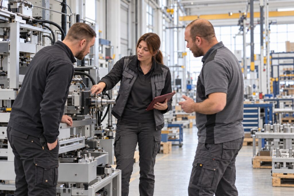 Technische Kommunikation mit Kunden: Servicetechniker erklärt eine Maschine verständlich – MODUL TRAINING
