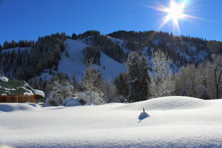 Sonne über verschneiten Bergen im Allgäu